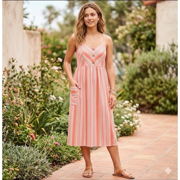 Bobbie Brooks Dresses & Skirts - Bobbie Brooks Womens Size Small Sundress Pink White Striped Grannycore Beachy